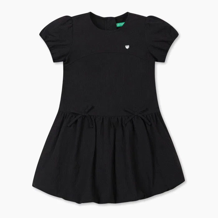 Детское платье-баллон из сирсакера, чёрное, от Benetton Kids