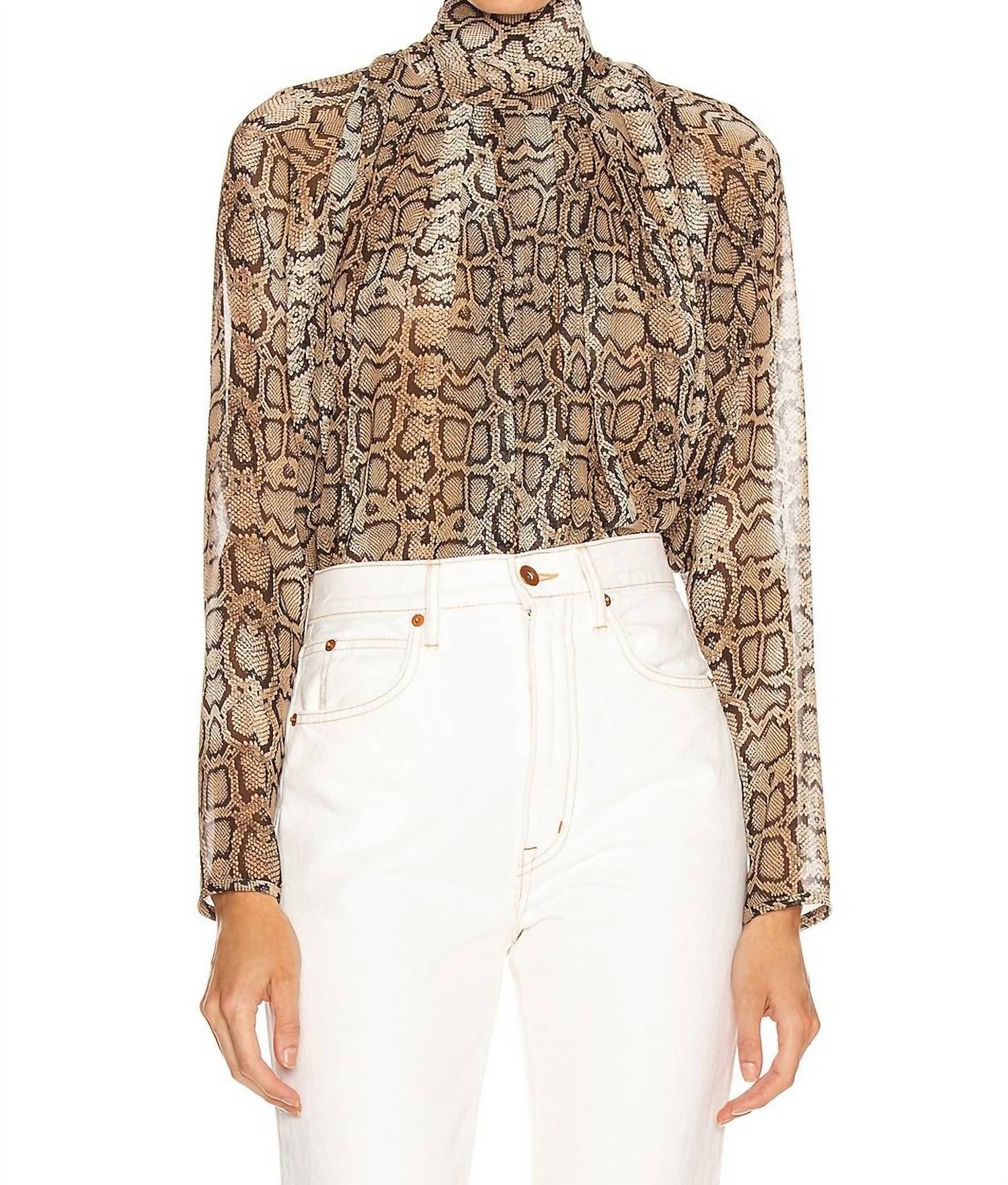 

Блузка с драпировкой и водолазкой в змеином принте Smythe, Snake Print