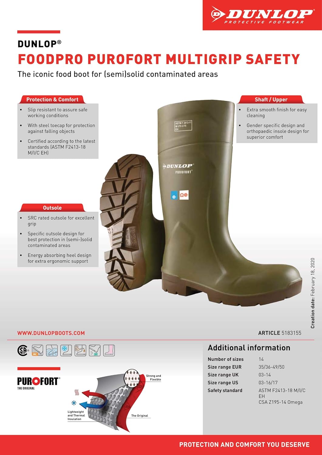 Dunlop Purofort - Легкие ботинки для мужчин и женщин - Водонепроницаемые защитные ботинки с мягким носком - Устойчивые к химическим веществам и скольжению с высоким голенищем - Темно-зеленые/коричневые - Размер 3-16/17 — фото 2