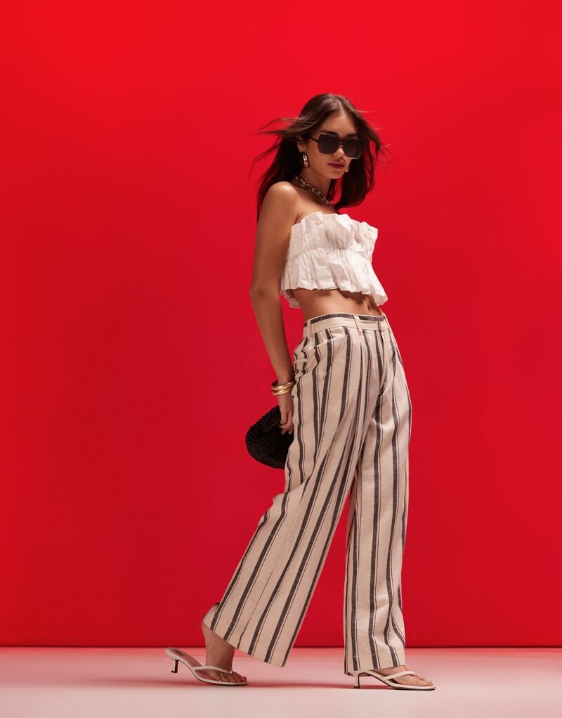 

Широкие льняные брюки в полоску для папы ASOS DESIGN