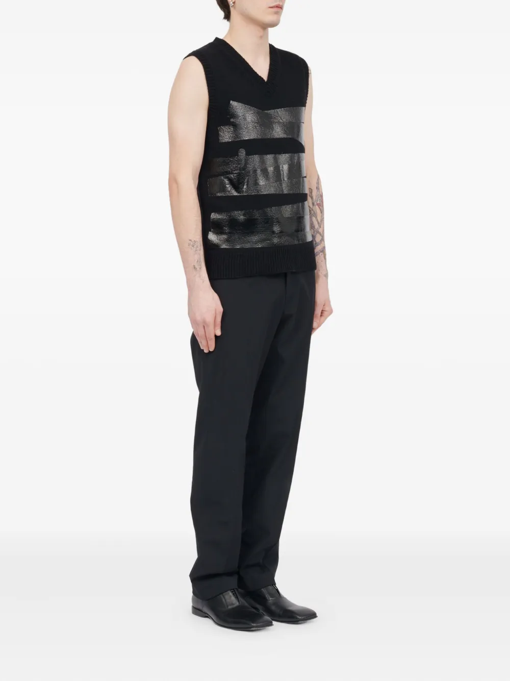 Шерстяной жилет с V-образным вырезом MM6 Maison Margiela, черный — фото 3
