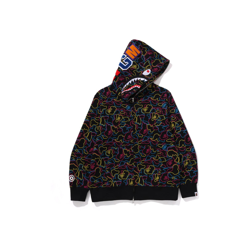 

Бейп неон камуфляж акула худи с полной молнией A BATHING APE, мультиколор