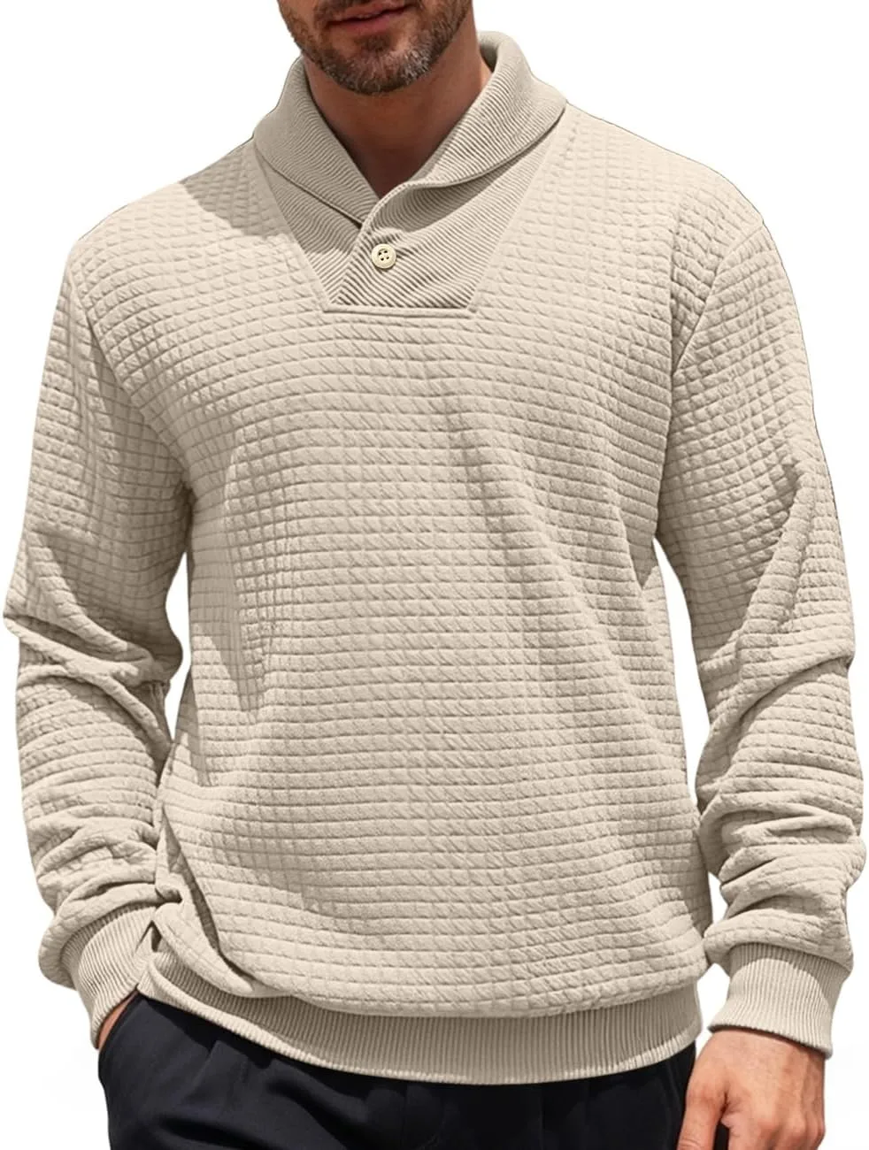 

Мужской свитер с шальным воротником и длинными рукавами QOSOQ