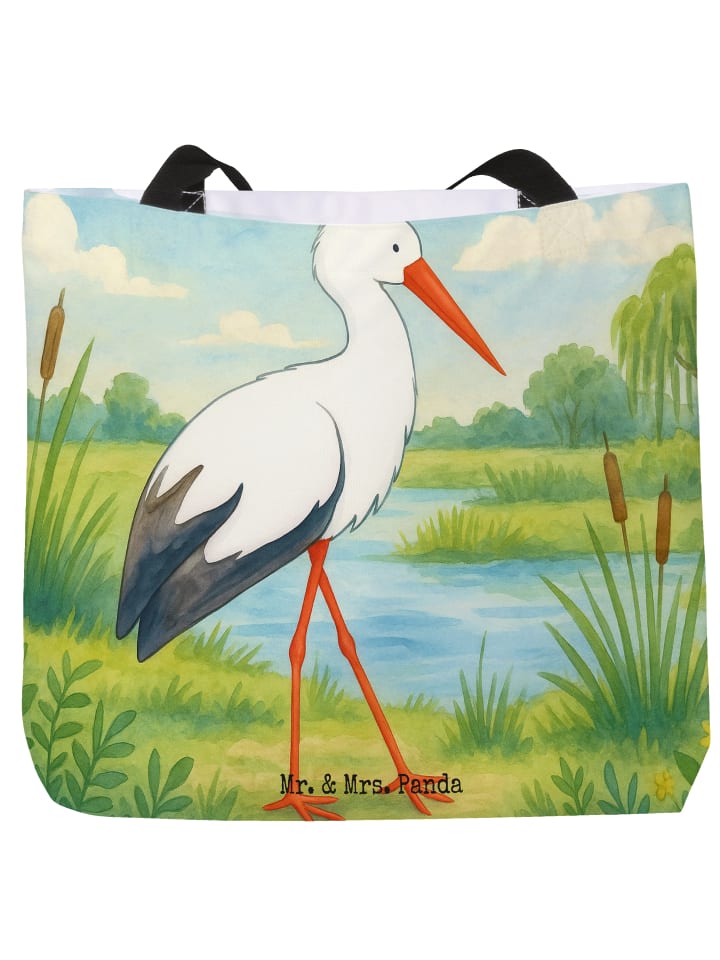 

Сумка-шоппер с изображением аиста, без слогана, белого цвета Mr. & Mrs. Panda
