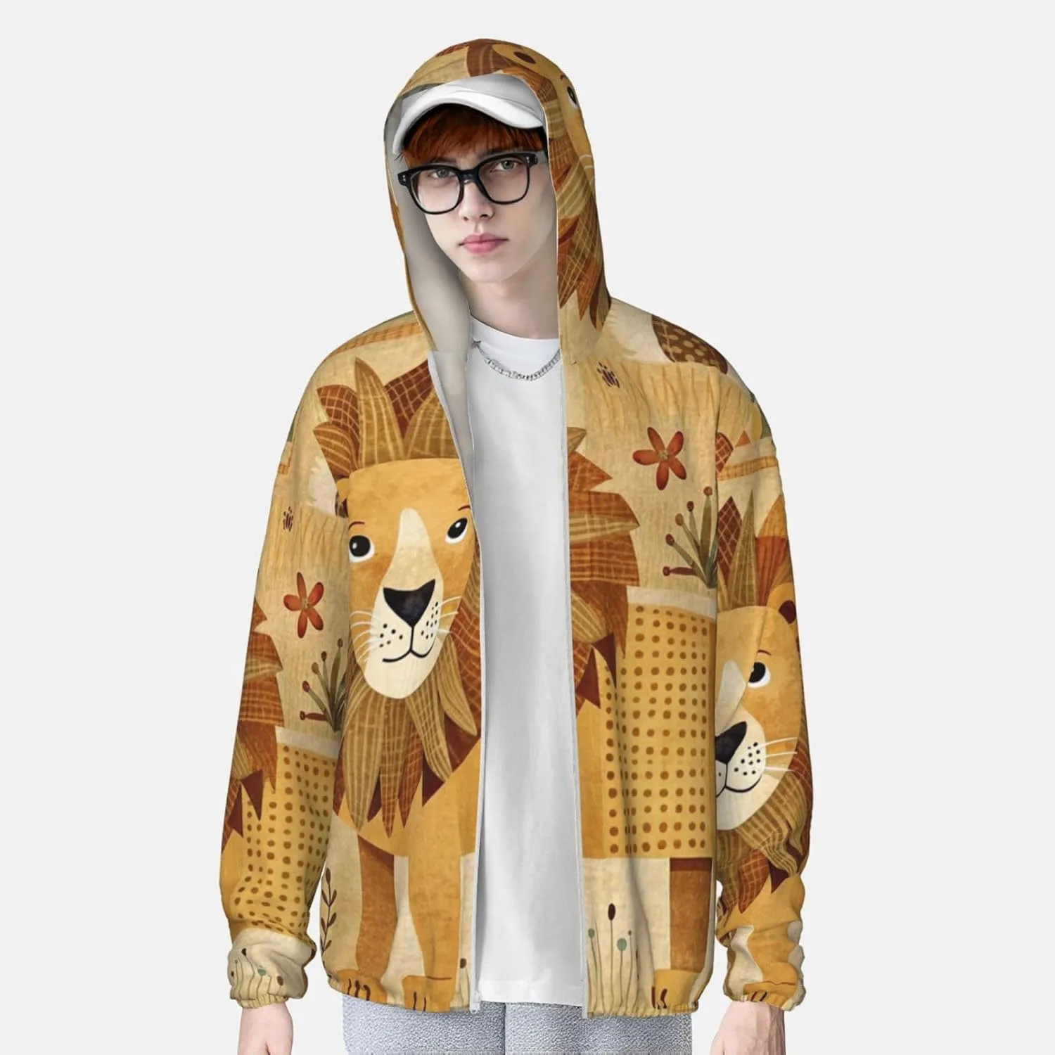 Lion Feline Sun Protection Hoodie Long Sleeve Sun Shirt Lightweight Sports Full Zip Clothing For Men And Women — фото 2