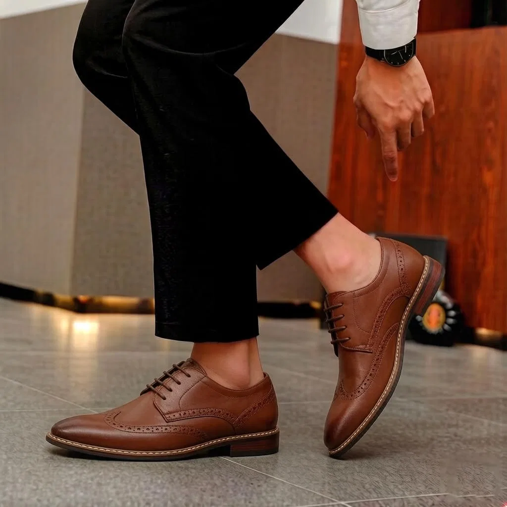 Мужские элегантные оксфордские туфли Mofri с защитным носком, удобные, Dark Brown Pu 04 — фото 2