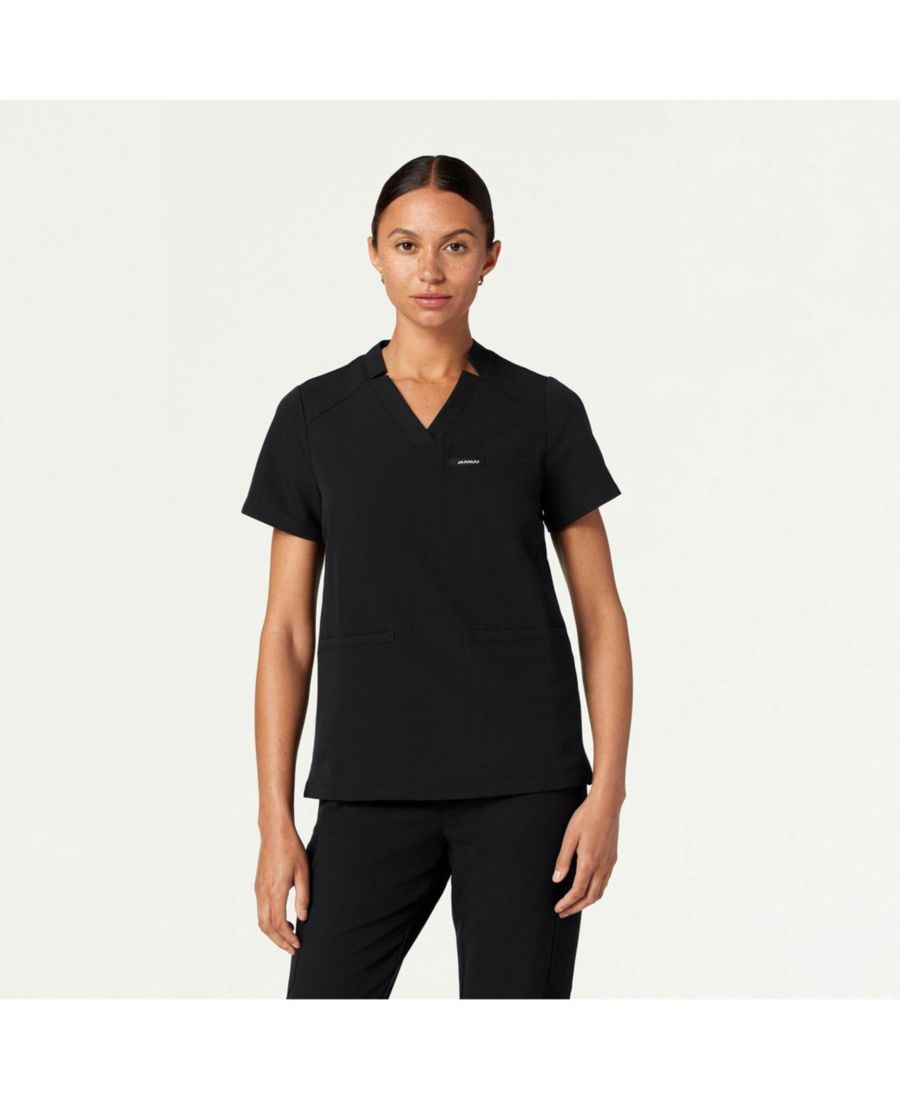 

Женская медицинская рубашка Helia с тремя карманами, классическим V-образным вырезом и вырезом-стойкой Jaanuu, Black