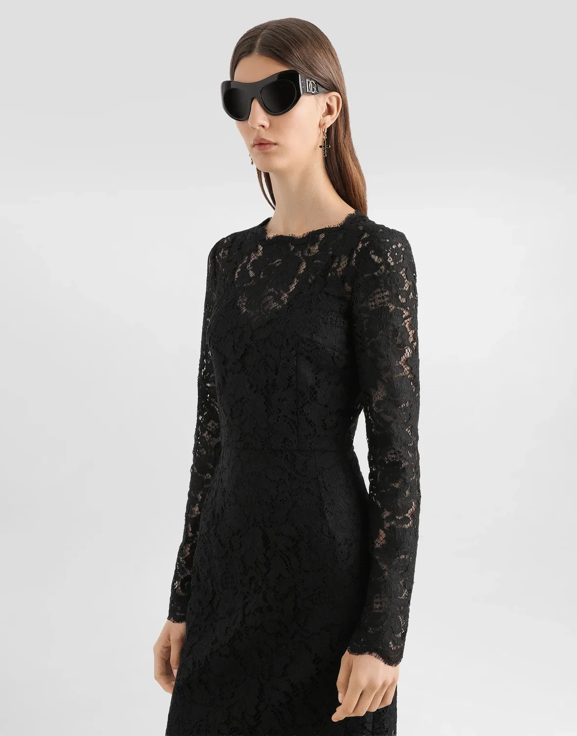 Платье из кружева кордонетто DOLCE & GABBANA, черный — фото 4
