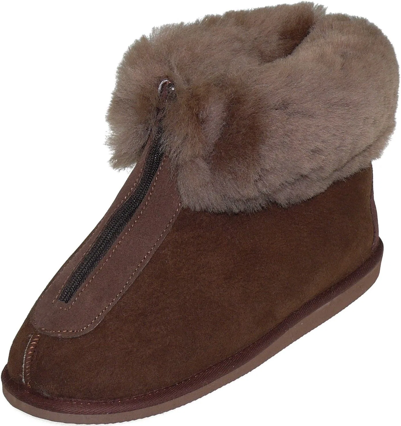 Тапочки Harrys-Collection из очень толстой овечьей кожи с застежкой-молнией, Dark Brown