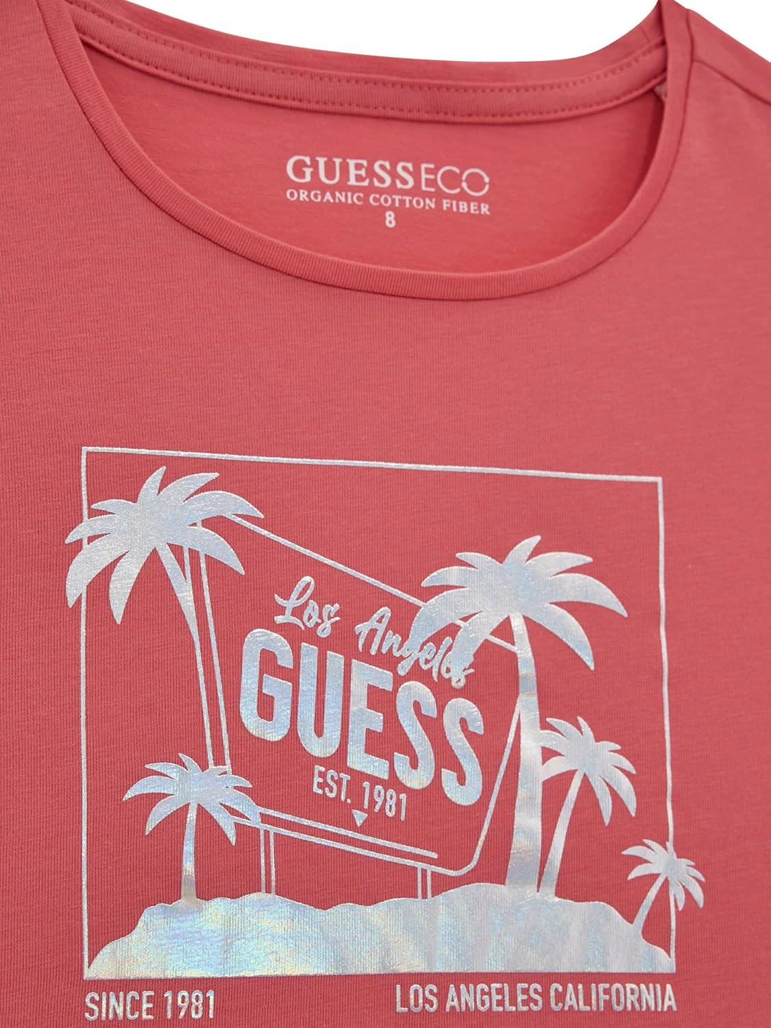 Футболка GUESS для девочек с короткими рукавами и длиной миди из эко-ткани, Juicy Pink — фото 3