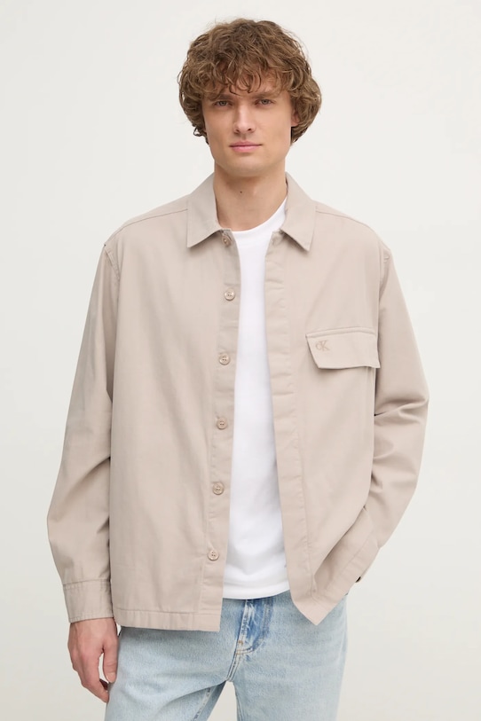 

Хлопковая рубашка Calvin Klein Jeans, бежевый