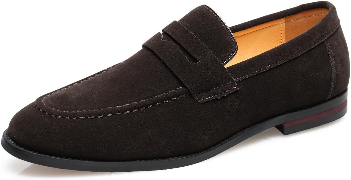 

Мужские лоферы Santimon Penny, из искусственной замшевой кожи, с мыском-мокасином, стиль слип-он, офисные и повседневные туфли, коричневый