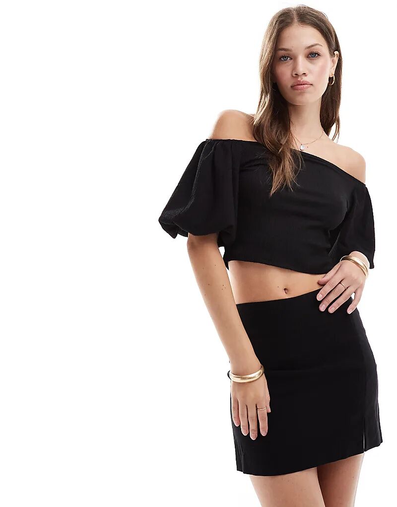 

Фактурный топ с пышными рукавами-фонариками черного цвета ASOS DESIGN