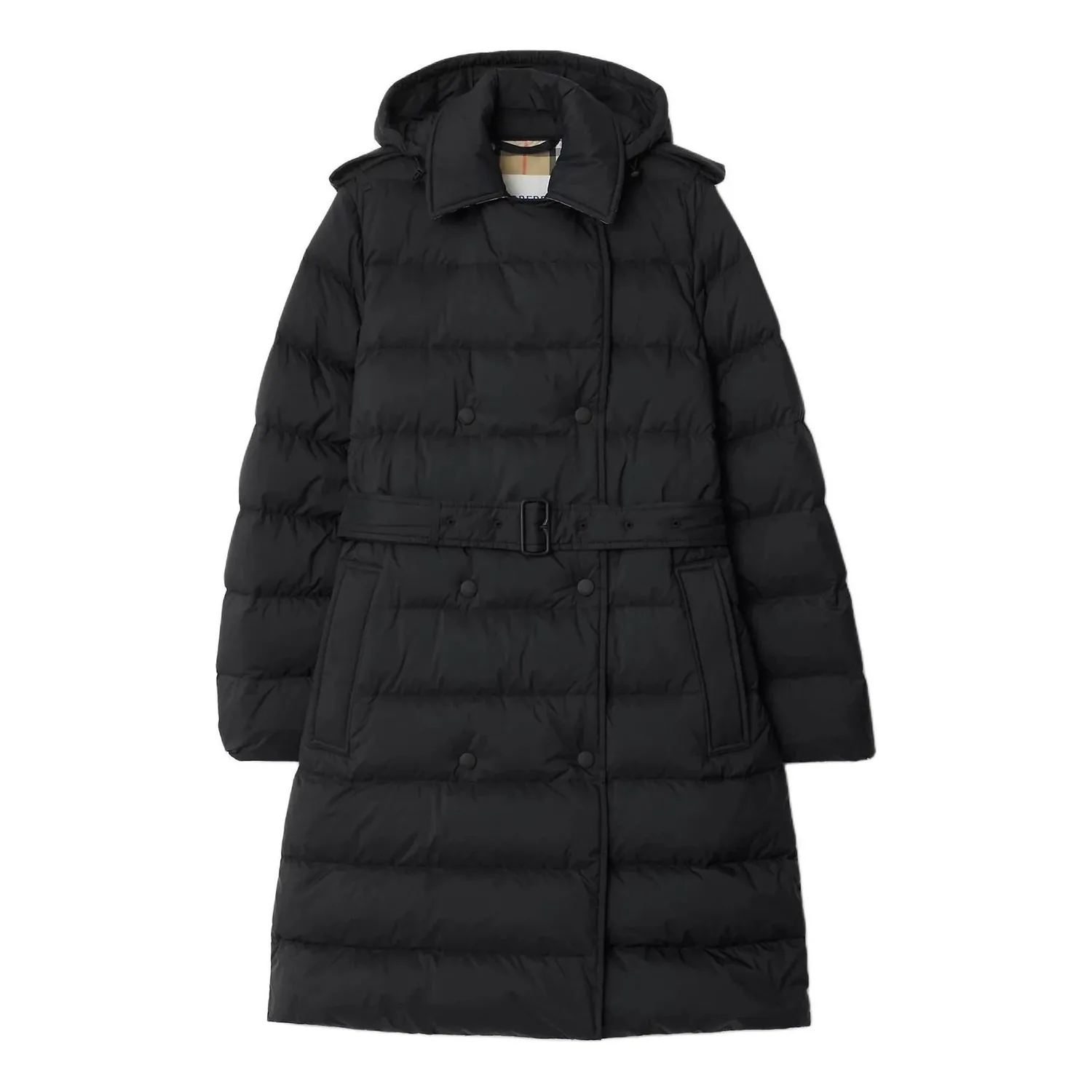 Пуховая куртка Burberry, женская, средняя длина с капюшоном, черный