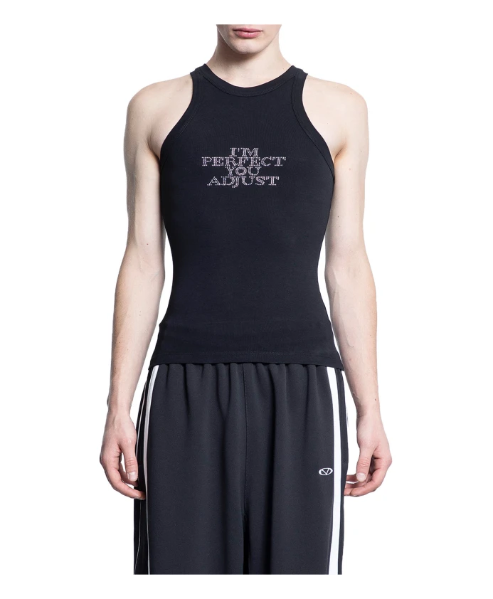 

Майка с регулируемыми бретелями и отделкой стразами. Vetements, черный