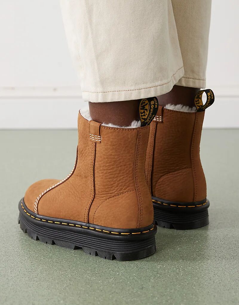 Ботинки Rigger Dr Martens ZebZag с подкладкой из овчины коричневого цвета — фото 4