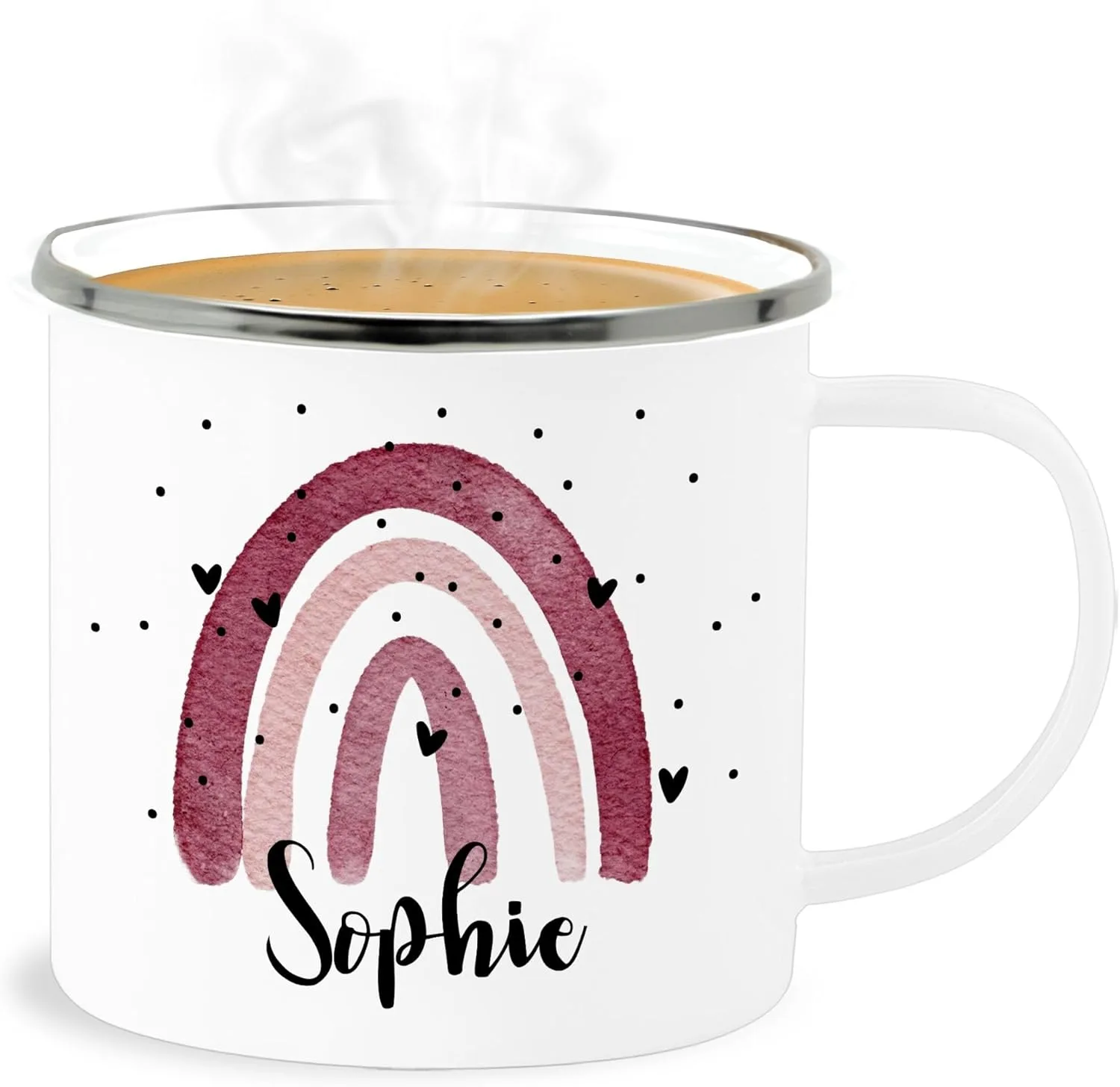 Эмалированная кружка tin cup boho rainbow - 300 мл - white silver - детская кофейная кружка kita cup Geschenk mit Namen personalisiert by Shirtracer