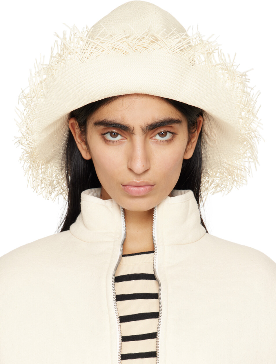 

Бело-белая шляпа с бахромой Jil Sander