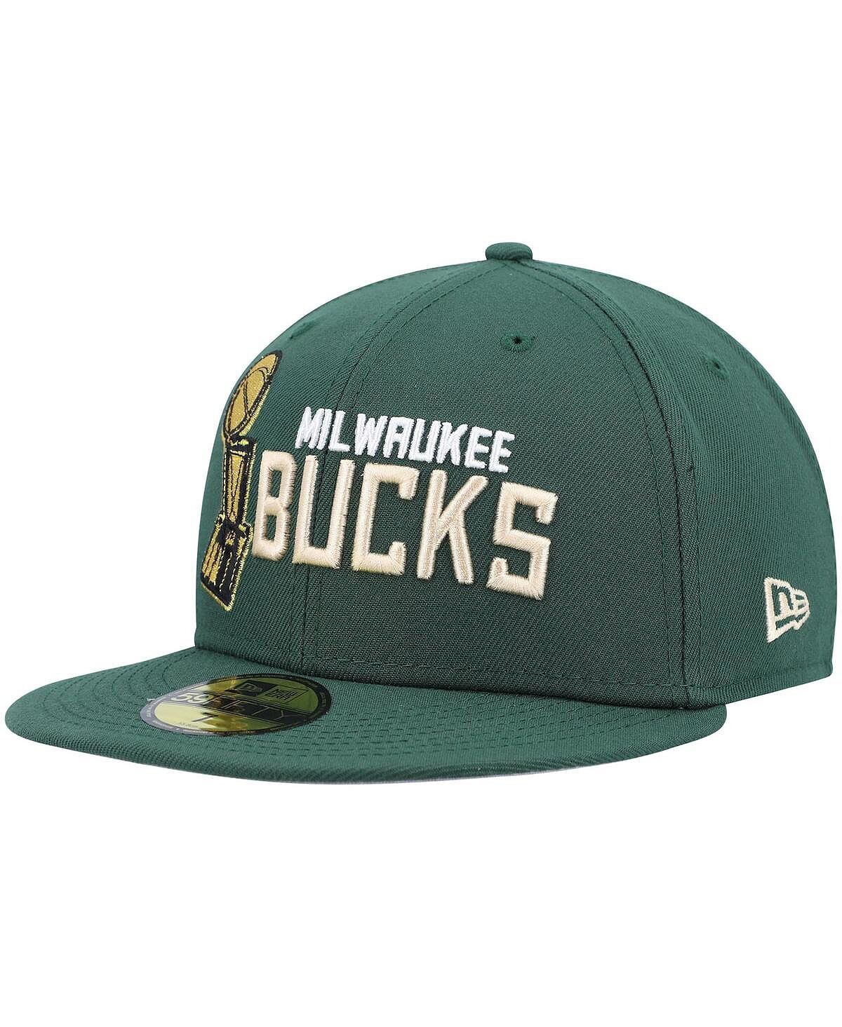 

Мужская облегающая шляпа Hunter Green Milwaukee Bucks Champs Trophy 59Fifty New Era