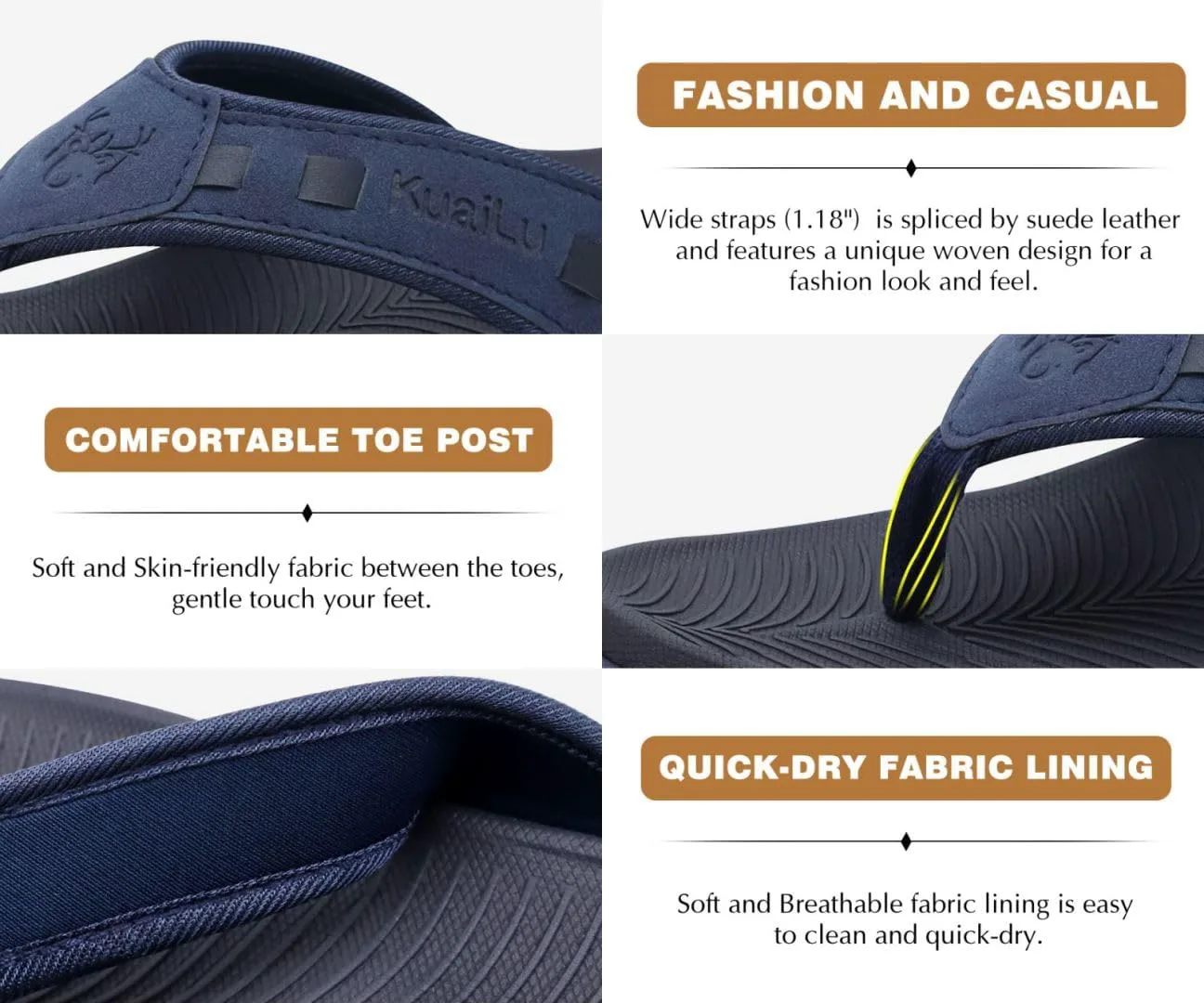 

Мужские спортивные шлепанцы KuaiLu, удобные ортопедические вьетнамки с поддержкой свода стопы при плантарном фасциите, для улицы и пляжа, размеры 7-15, синий