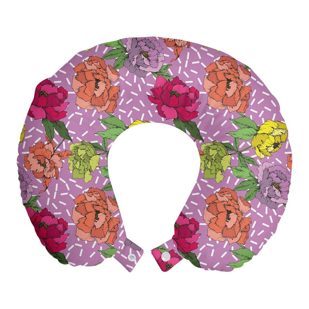 

ABAKUHAUS Garden Art Подушка для путешествий, поддержка шеи, дикие весенние пионы, пенопластовый дорожный предмет для самолета и автомобиля, 30x30 см, бледно-фиолетовый многоцветный