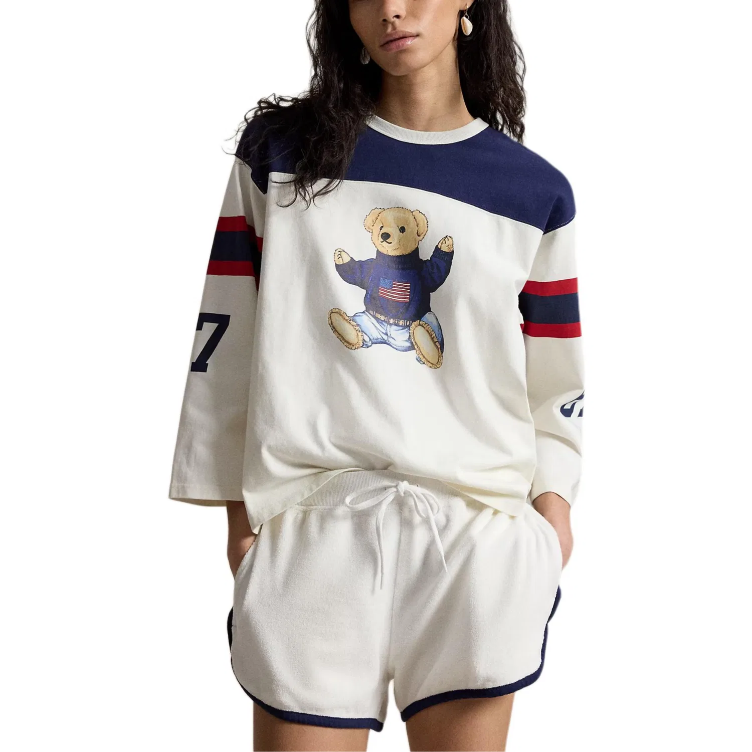Футболка Polo Bear с опущенным плечом, свободный крой, женская Polo Ralph Lauren, White — фото 3
