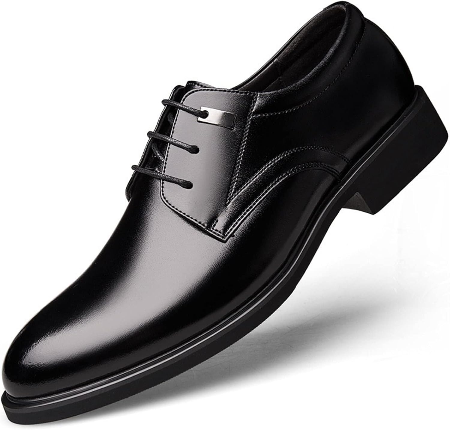 

Мужские классические туфли с шнуровкой, увеличивающие рост на 6 см, с блестящим носком, из искусственной кожи, с резиновой подошвой, устойчивые к скольжению, с низким каблуком Xjsdjhount, черный