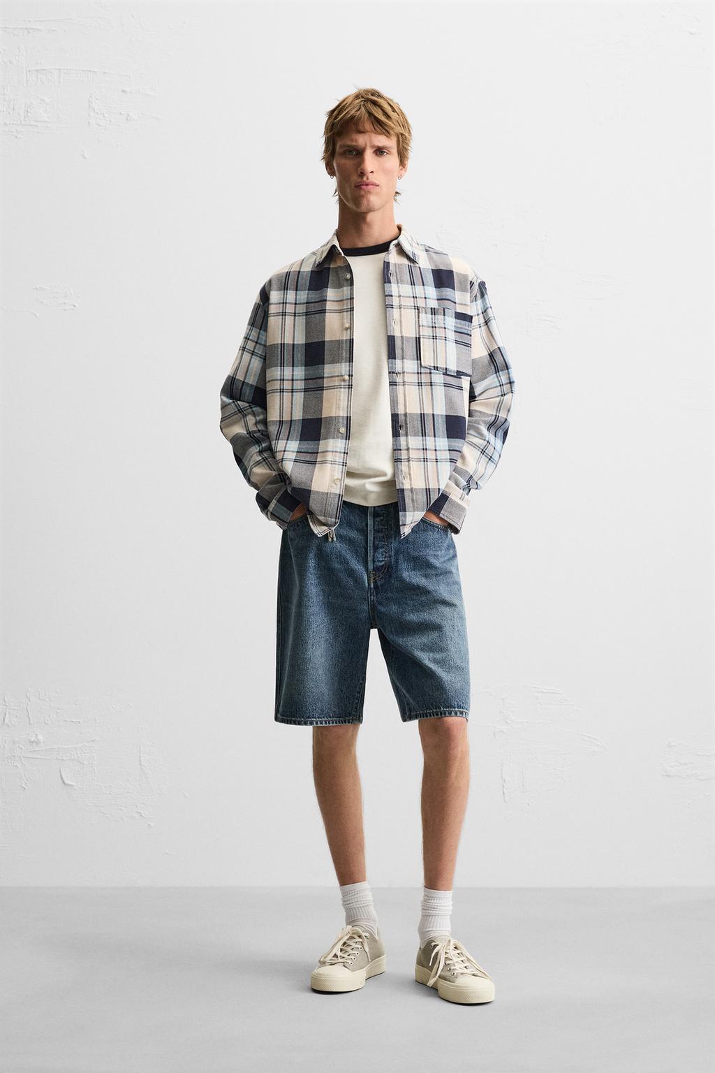 

Клетчатая рубашка ZARA, темно-синий
