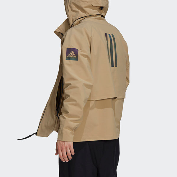 Куртка Men's adidas Myshelter Jkt Outdoor Sports Rainproof Loose Hooded Logo Khaki Jacket, мультиколор — фото 3
