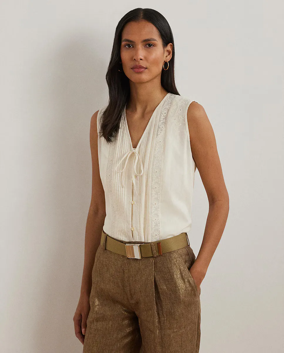 

Женская хлопковая рубашка без рукавов Lauren Ralph Lauren, натуральный