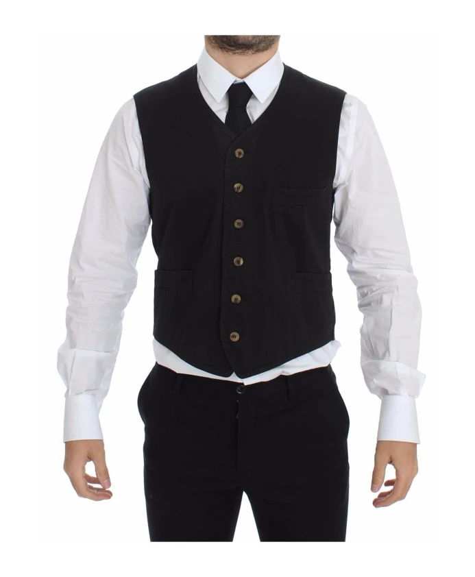 

Черный жилет с V-образным вырезом, классический крой. Dolce & Gabbana, черный