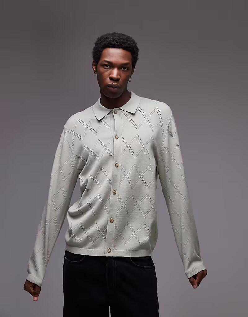 

Вязаная рубашка Topman с длинными рукавами и узором крючком черного цвета