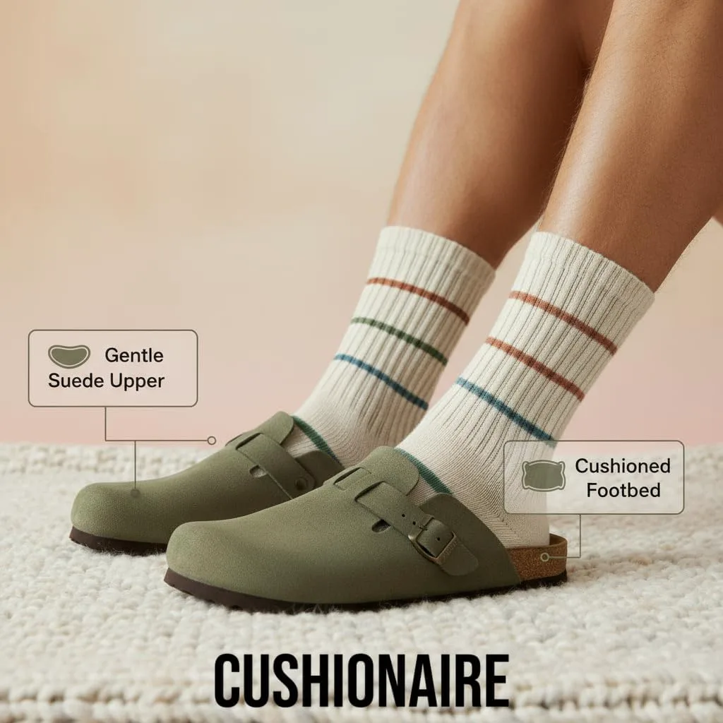 Мужские сабо CUSHIONAIRE Haze из настоящей замши - удобные слипоны с регулируемой пряжкой, оливковый — фото 4