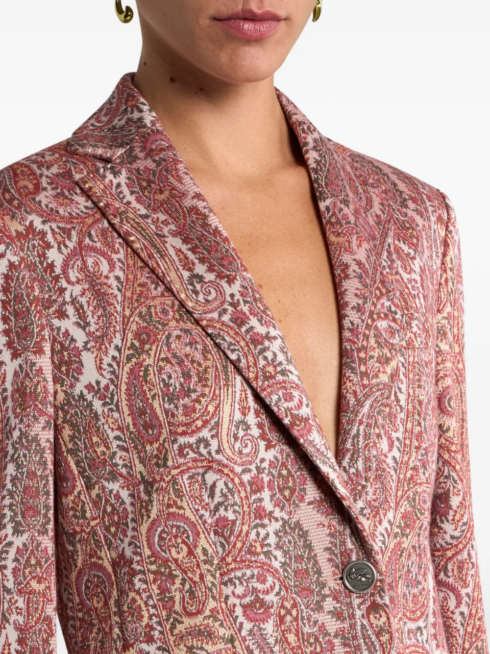 Однобортный жаккардовый пиджак Etro, красный — фото 4