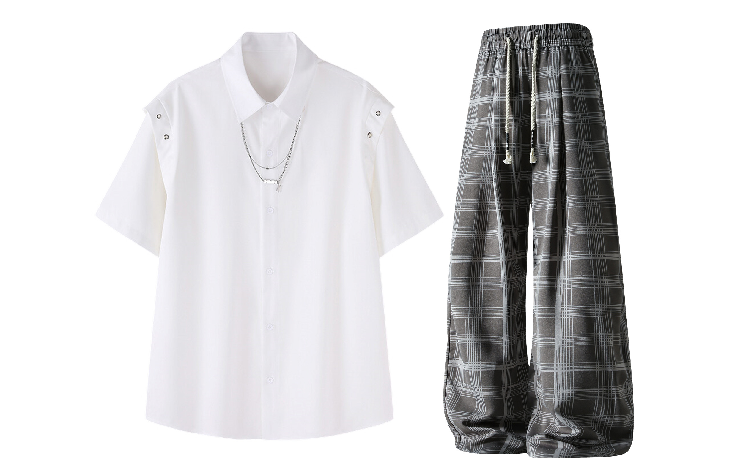 

Повседневная спортивная одежда Unisex с лацканом Moderate X1617, белый shirt+серый plaid pants