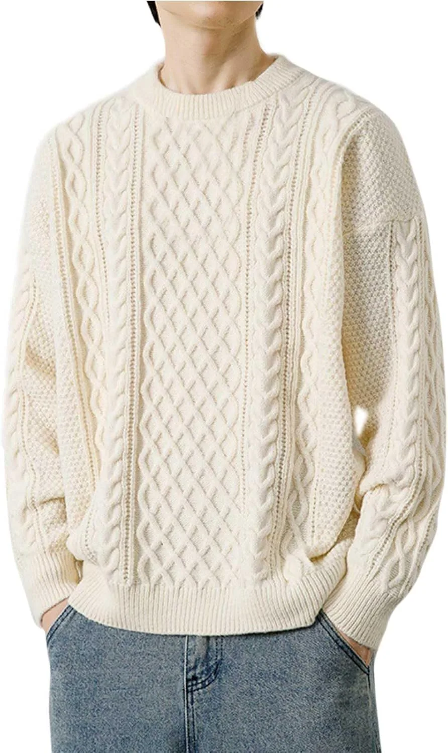 

Мужской свитер с круглым вырезом, вязаный, с длинными рукавами, однотонный или в полоску Wunnhd