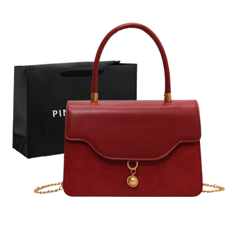 

PINK·LAND Вельюровая сумка через плечо с цепочкой, Velour Red+Shopping Bag