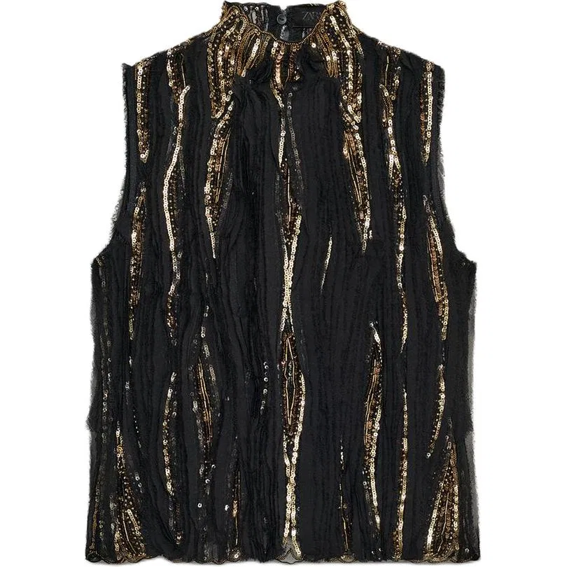 Женский топ без рукавов ZW LIMITED EDITION ZARA, Black Gold