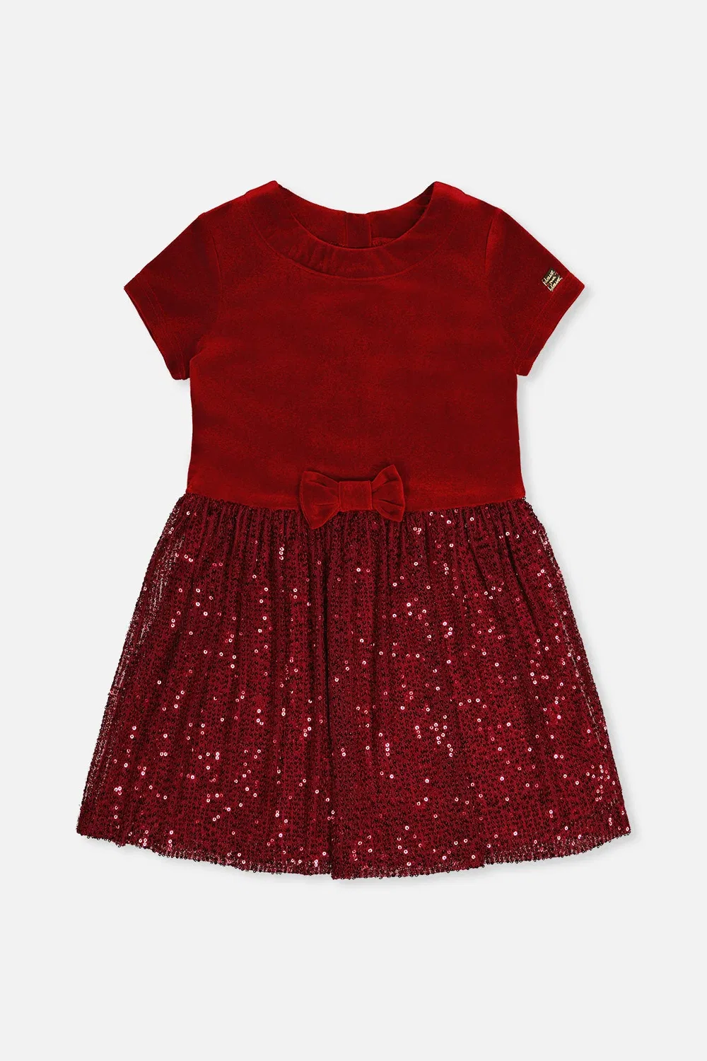 Детское платье с коротким рукавом и блестящей юбкой Christmas Couture Deux par Deux, Rouge