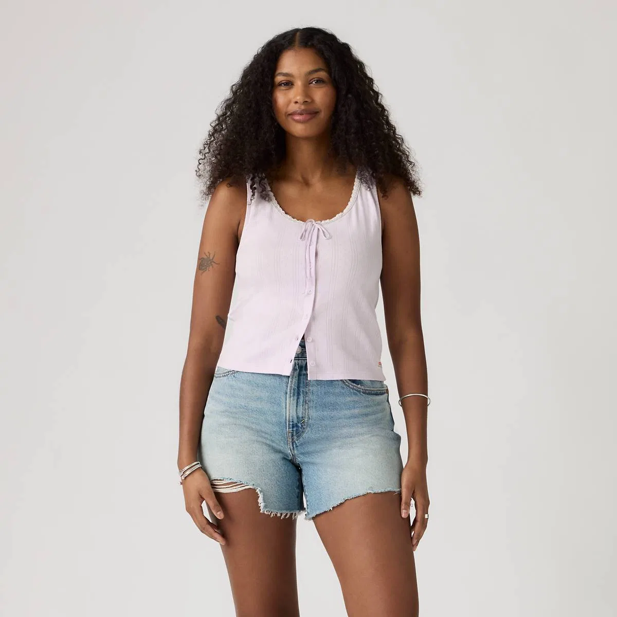 Топ из кружева с ажурной отделкой из сухих материалов Levi's, Lavender Blue - Blue — фото 3