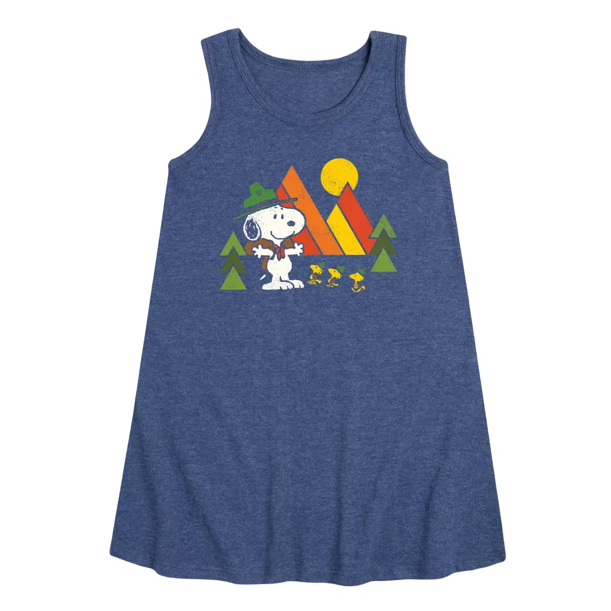 Детское платье-трапеция без рукавов Retro Trailblazers Peanuts, Heather Navy