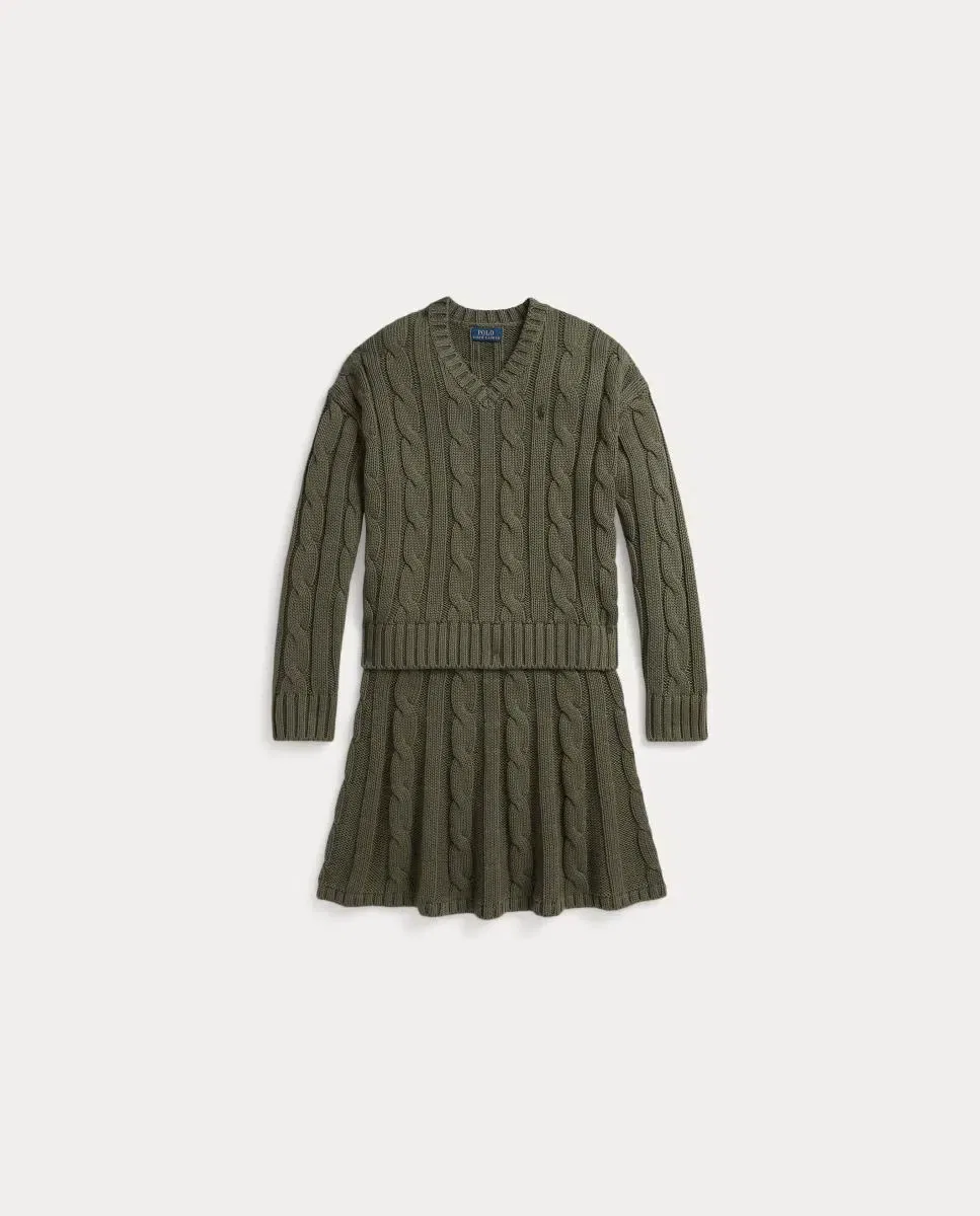 Детский комплект для девочки из джерси и юбки с косой вязкой Polo Ralph Lauren, Verde Militar
