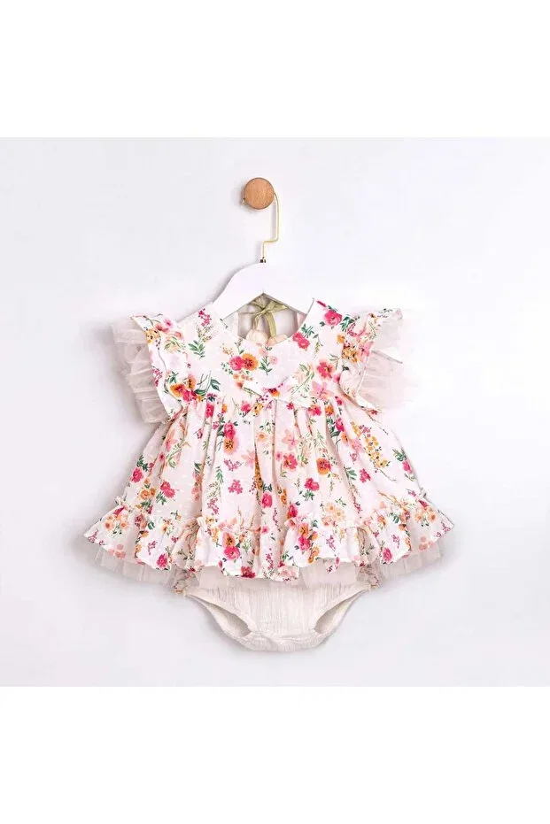 Детское платье для девочек с цветочным принтом Joyce floral patterned panty dress Ministok, White