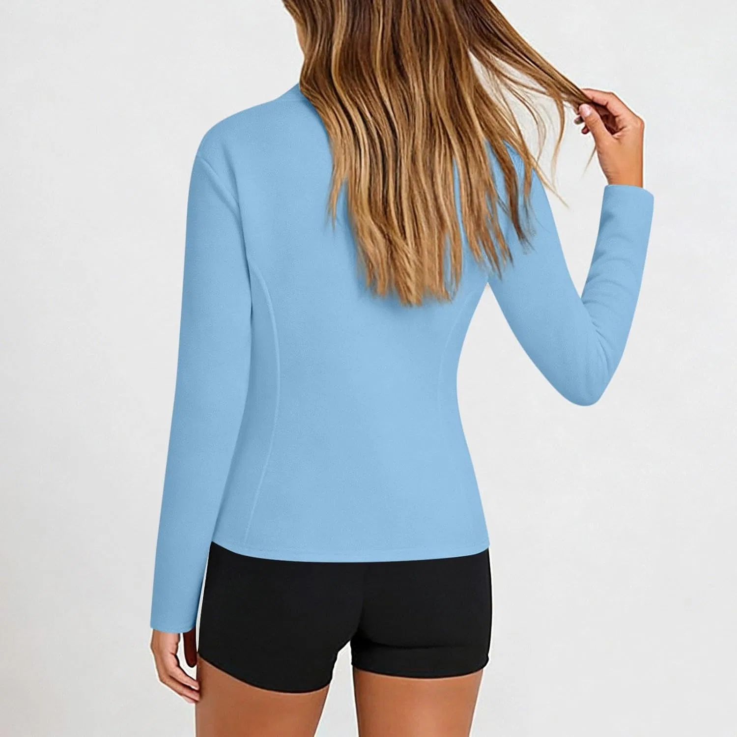 Женская солнцезащитная футболка с полузастежкой UPF50+ Lightweight, Light Blue — фото 3