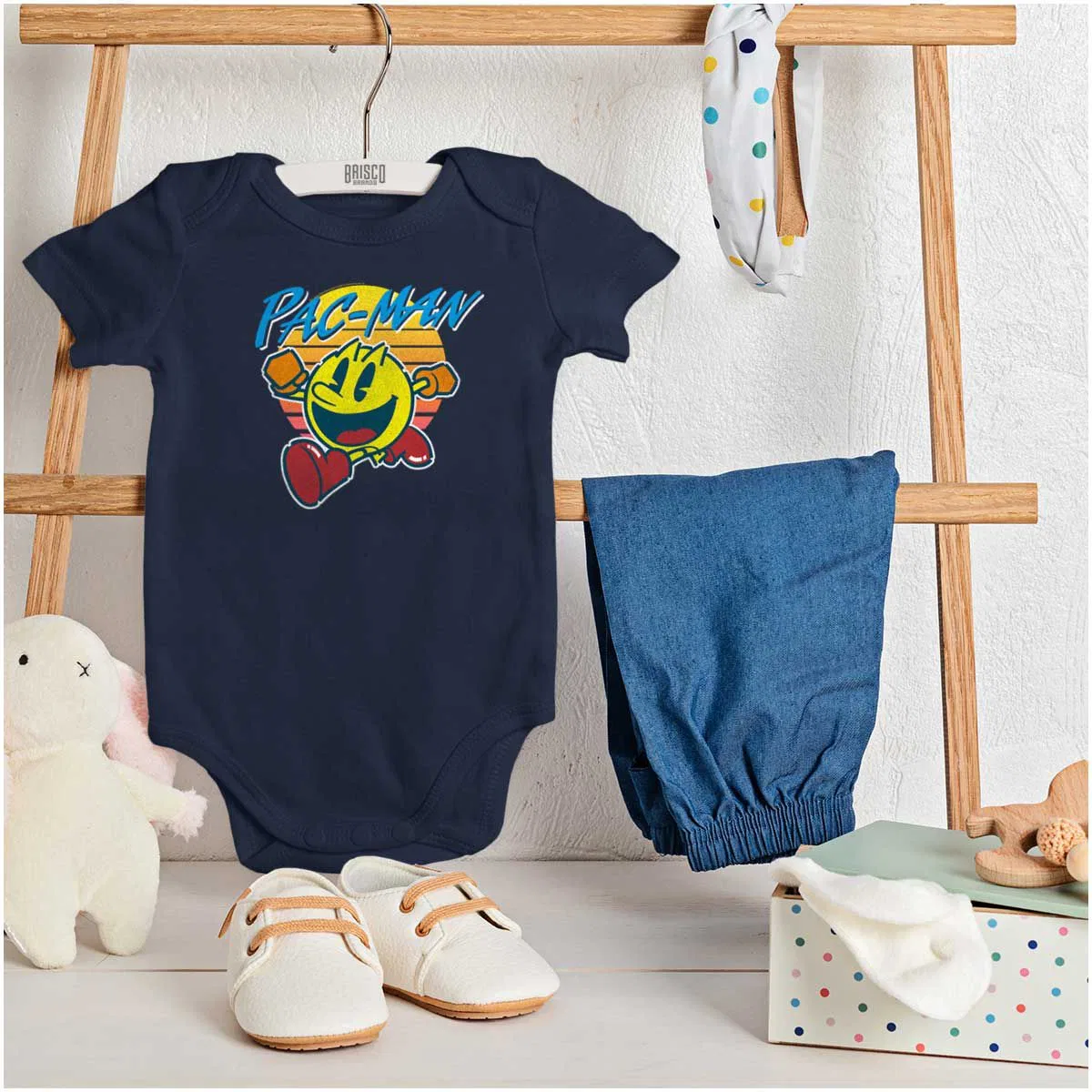 Детский боди-комбинезон с принтом PACMAN Vintage Retro Video Game Brisco Brands, Navy — фото 3