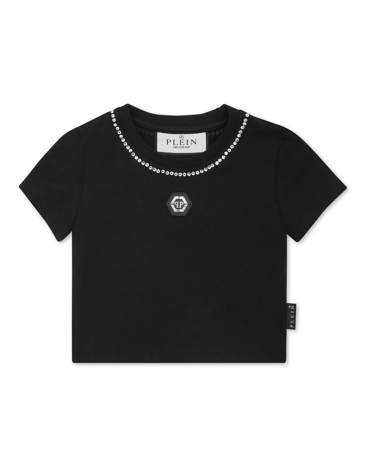 Детская футболка укороченная с кристаллами Strass Round Neck SS PHILIPP PLEIN, черный