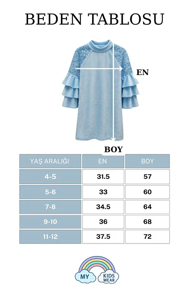 Детское платье для девочек из велюра с длинным рукавом My Kids Wear, Ice Blue — фото 4