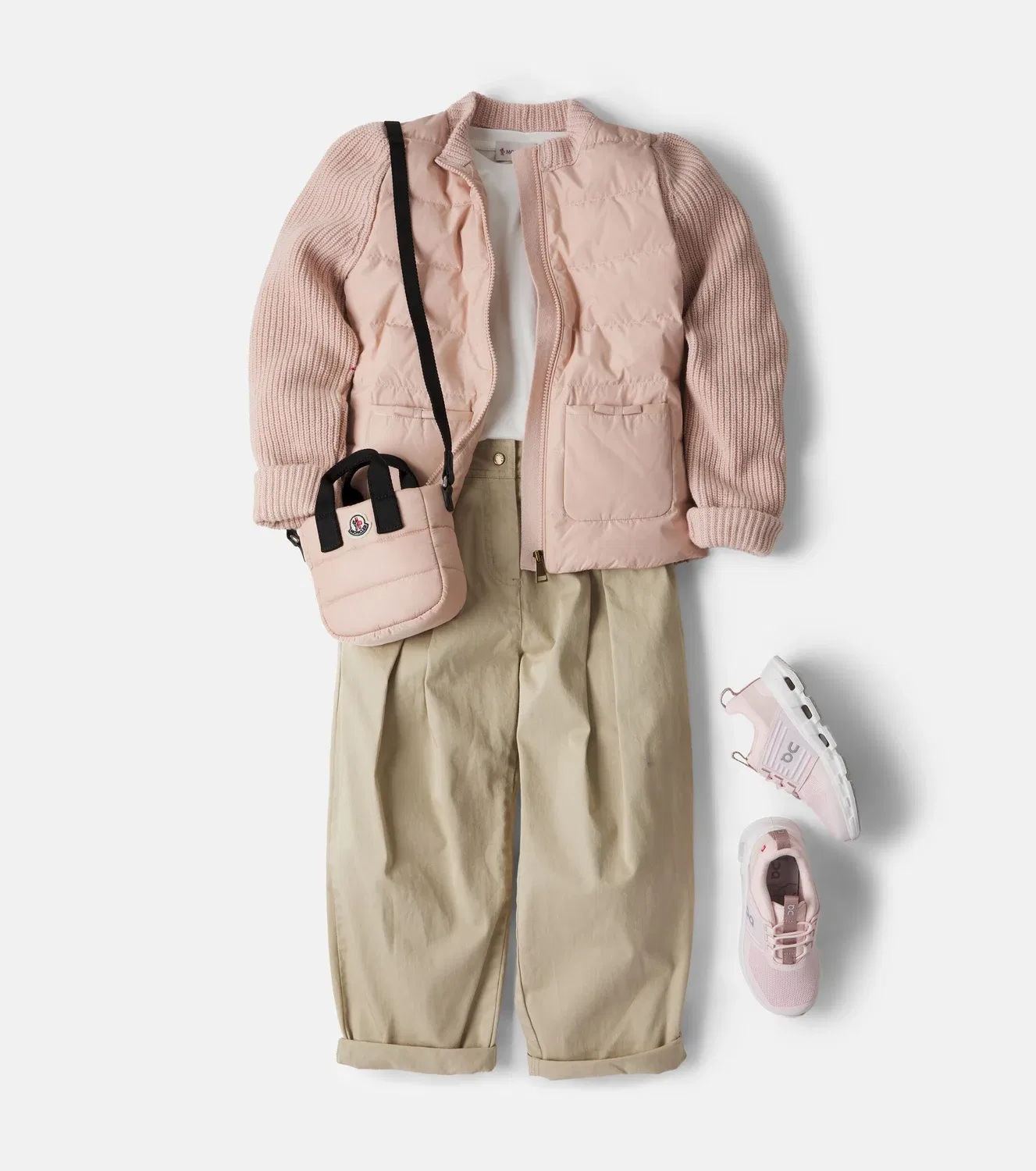 Легкая куртка вязаная с пуховыми вставками Moncler Enfant, розовый — фото 2