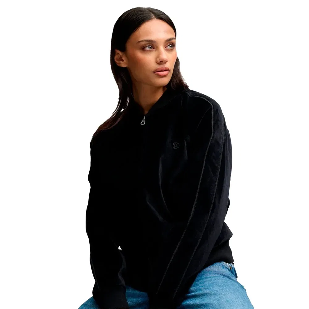 Женская бархатная куртка-бомбер с рагланом Superdry, Black — фото 4