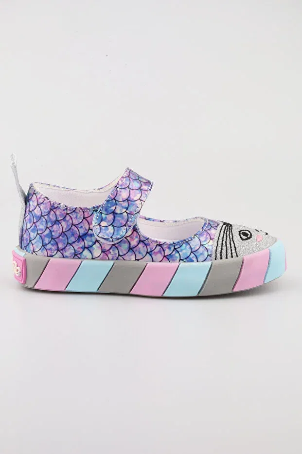 Детские балетки для девочек с принтом Unicorn patterned fish figured girls' shoes Moon Glow, Purple — фото 4